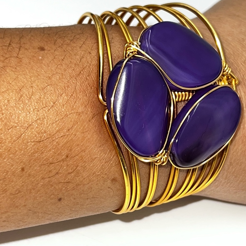 Elegant Purple/Blue and Gold Bracelet and Ring Costume Jewelry 2 Piece Set - Picture 7 of 8